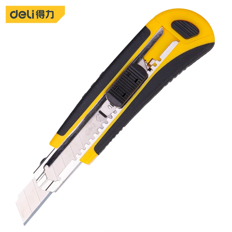 Deli Retractable Snap Off 18mm Wide SK5 Blade Utility Knife Paper Cutter Box Cutter Knife Self-locking Design Sharp Knife 
Deli Retractable Snap Off 18mm Wide SK5 Blade Utility Knife Paper Cutter Box Cutter Knife Self-locking Design Sharp Knife