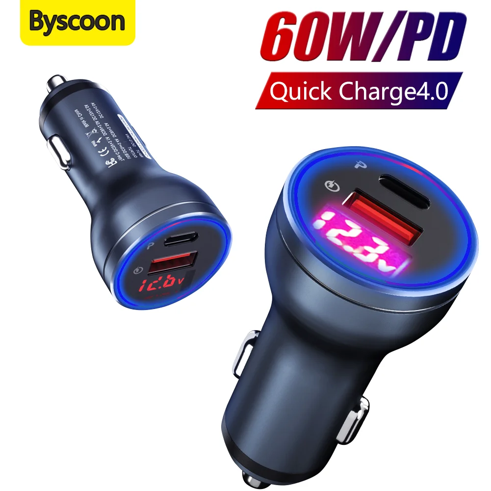 Byscoon PD 60W Car Charger For Samsung S21 Ultra S20 Plus USB Type C Quick Charge QC 4.0 PD 3.0 Fast Charging Car Lighter Slot
Byscoon PD 60W Car Charger For Samsung S21 Ultra S20 Plus USB Type C Quick Charge QC 4.0 PD 3.0 Fast Charging Car Lighter Slot