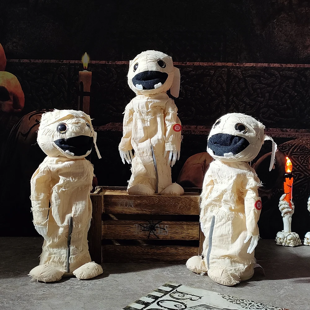 

2023 Halloween Horror Decorations Electric Lifting Mummy Singing Mummy Doll Haunted House Props Decor Funny Sound Kids Toys Gift