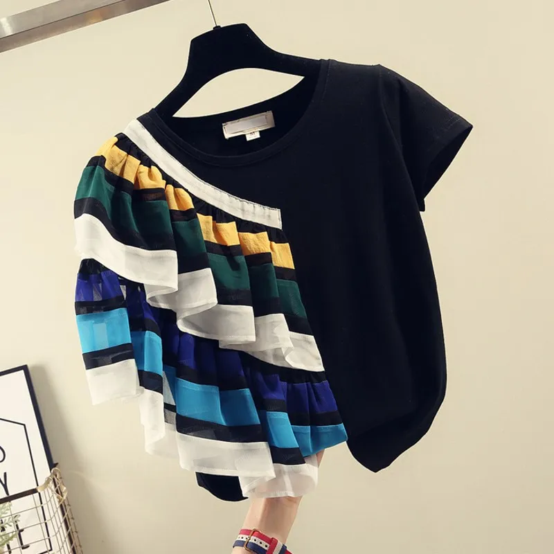 E GIRLS Ruffles Patchwork Summer 2022 Women Top New Fashion O-Neck Half Sleeve Tees Korean Loose T Shirts
E GIRLS Ruffles Patchwork Summer 2022 Women Top New Fashion O-Neck Half Sleeve Tees Korean Loose T Shirts