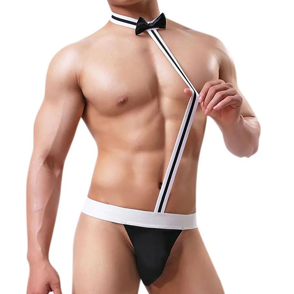 Sexy Mens Thongs Bikini Thong Erotic Rubber Bow Tie Waiter Costume Bodysuit Lingerie Briefs Novelty G String Homme Underwear
Sexy Mens Thongs Bikini Thong Erotic Rubber Bow Tie Waiter Costume Bodysuit Lingerie Briefs Novelty G String Homme Underwear