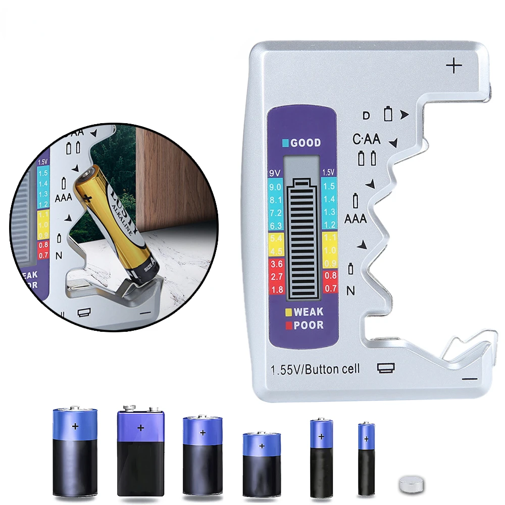 Battery LCD Display Tester Battery Checker for C AA AAA D N 9V 6F22 1.5V Button Cell Household Batteries Diagnostic Tool
Battery LCD Display Tester Battery Checker for C AA AAA D N 9V 6F22 1.5V Button Cell Household Batteries Diagnostic Tool