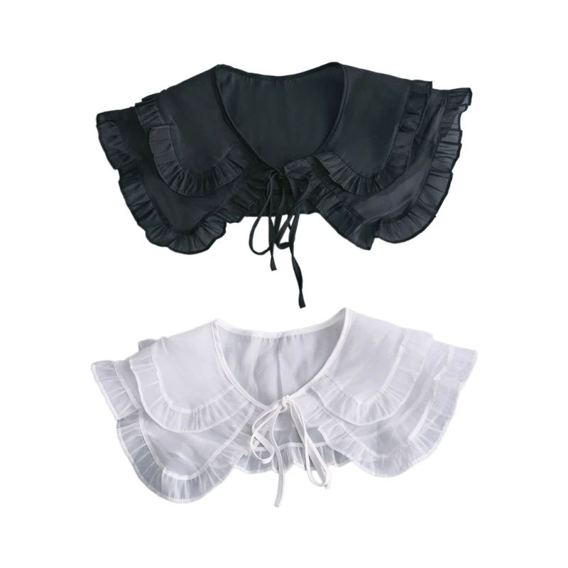 Women Elegant Semi-Sheer Double Layer Faux Collar Shawl Wrap Ruffle Trim Capelet 
Women Elegant Semi-Sheer Double Layer Faux Collar Shawl Wrap Ruffle Trim Capelet