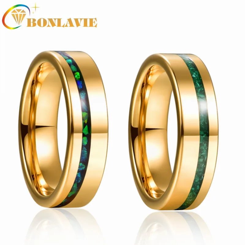 BONLAVIE 6mm Tungsten Carbide Ring Gold Polished Inlaid Green Opal & Malachite Men's Women Wedding Jewelry Best Gift
BONLAVIE 6mm Tungsten Carbide Ring Gold Polished Inlaid Green Opal & Malachite Men's Women Wedding Jewelry Best Gift