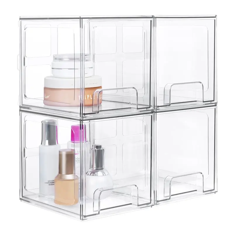 Stackable Makeup Storage Drawers, 4 Pack Acrylic Bathroom Organizers, Clear Plastic Storage Bins, 6.6" High
Stackable Makeup Storage Drawers, 4 Pack Acrylic Bathroom Organizers, Clear Plastic Storage Bins, 6.6" High
