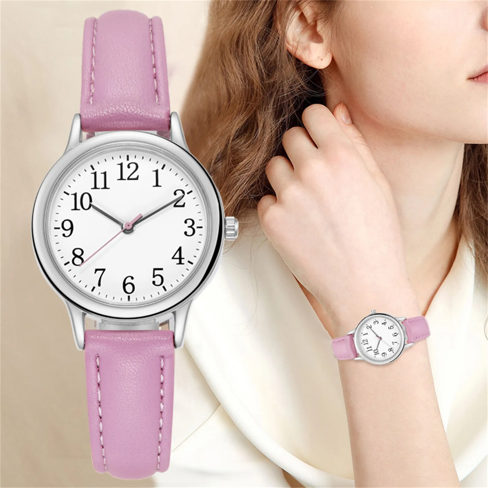 

Женские кварцевые часы с простым чтением, простые наручные часы с арабскими цифрами и простым циферблатом, роскошные женские часы с кожаным ремешком