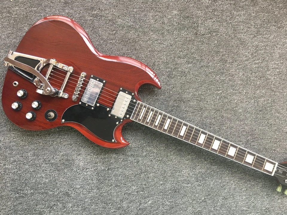 

Customized SG guitar,2 humbacker brown color mahogany body, rosewood fingerboard, chrome hardware, bigsby bridge free shipping