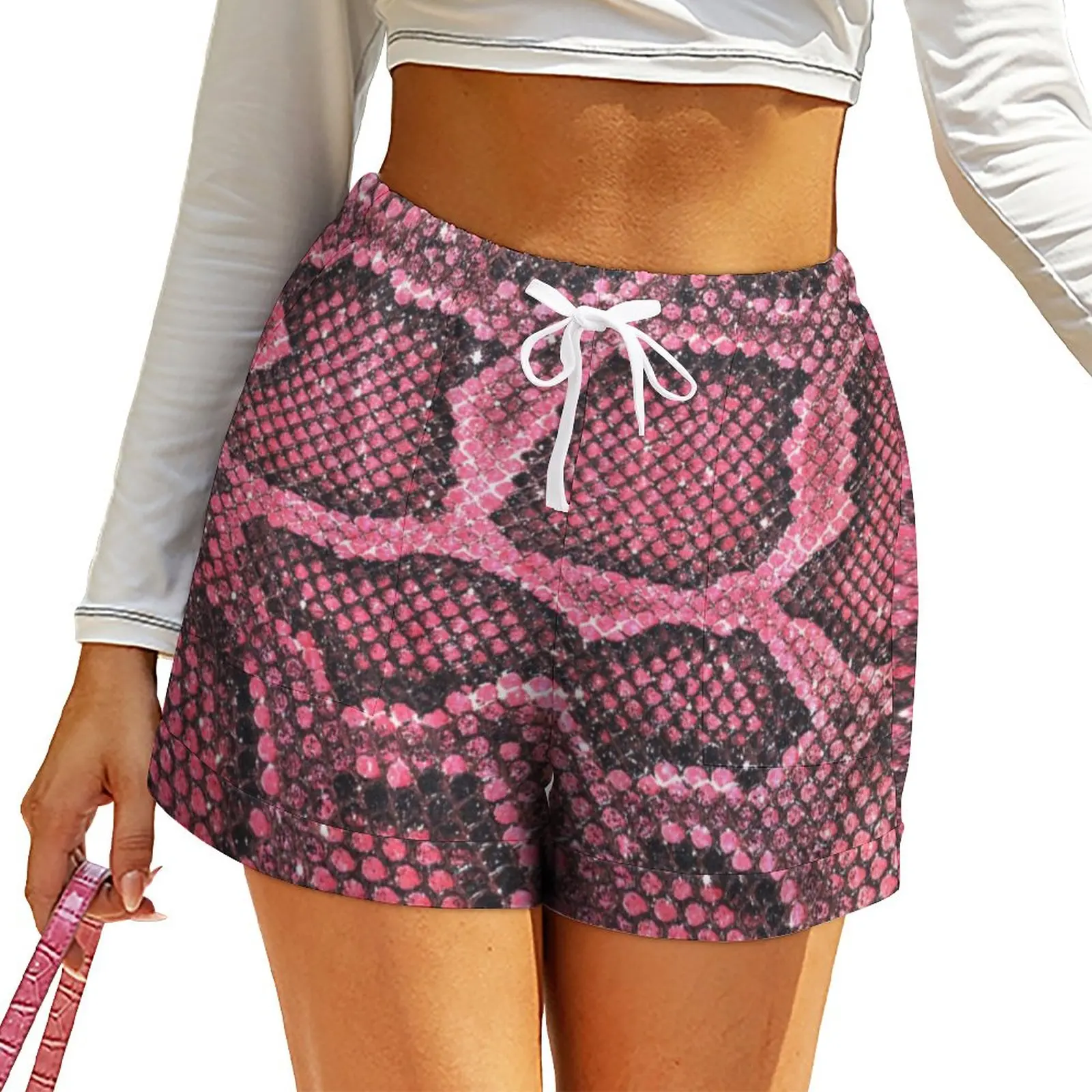 

Snakeskin Print Shorts Elastic High Waist Sexy Shorts Ladies Street Style Oversized Short Pants Summer Print Bottoms