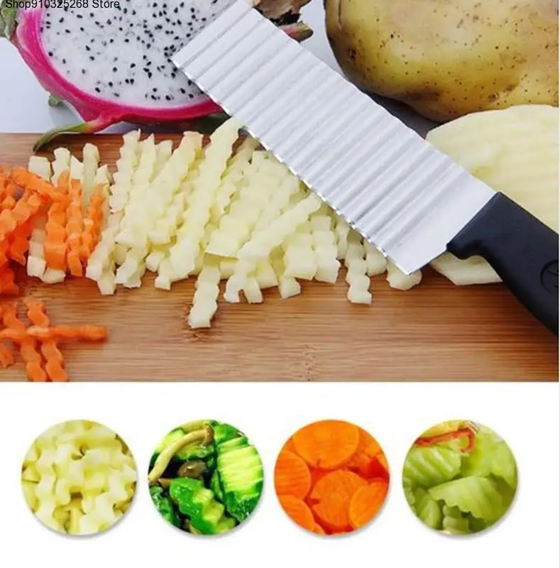 Potato French Fry Cutter Stainless Steel Serrated Blade Easy Slicing Banana Fruits Potato Wave Knife Chopper Kitchen Accessories
Potato French Fry Cutter Stainless Steel Serrated Blade Easy Slicing Banana Fruits Potato Wave Knife Chopper Kitchen Accessories
