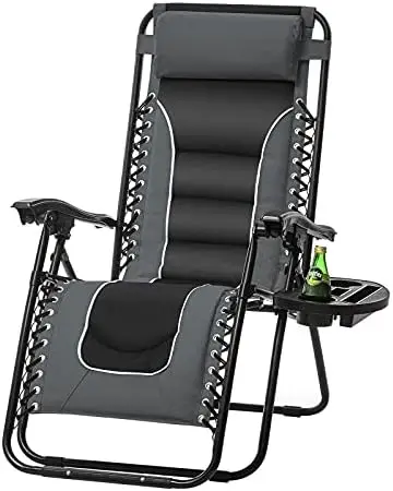 Steel Zero Gravity Lounge Chair, Large Size Padded Recliners w/Pillows and Cup Holder Trays, Support 350 lbs.
Steel Zero Gravity Lounge Chair, Large Size Padded Recliners w/Pillows and Cup Holder Trays, Support 350 lbs.