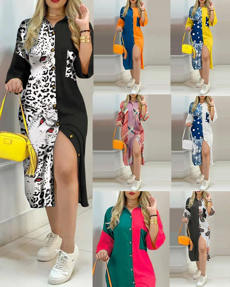 New Style Pocket Button Hit Color Dress Female Temperament Commuter Single-breasted Shirt Dress Long Dresses for Women
New Style Pocket Button Hit Color Dress Female Temperament Commuter Single-breasted Shirt Dress Long Dresses for Women