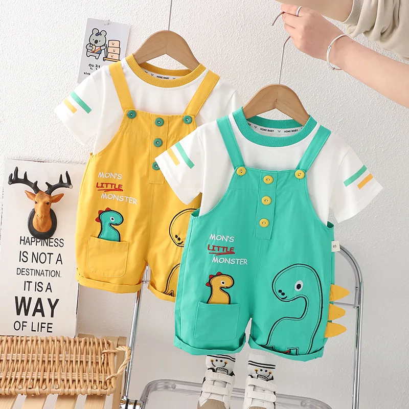 New Summer Child Clothes Sets Short Sleeve Print Cartoon Dinosaur Rompers Yellow 2 Piece Sets Designer Boys Clothes Sets 12M-5T
New Summer Child Clothes Sets Short Sleeve Print Cartoon Dinosaur Rompers Yellow 2 Piece Sets Designer Boys Clothes Sets 12M-5T