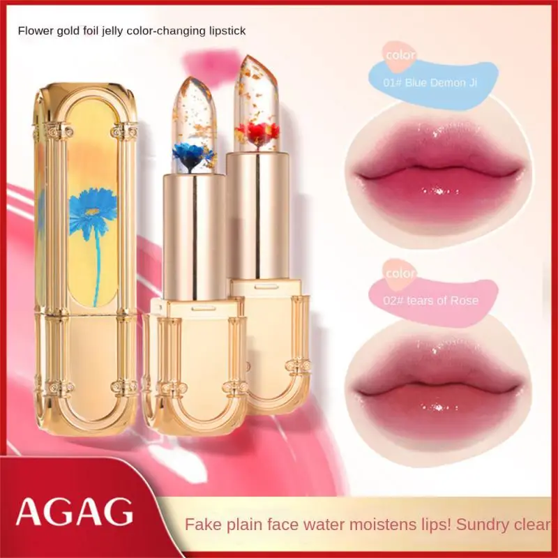 

2 Colors Flower Transparent Lipstick Lasting Moisturizer Crystal Jelly Lipsticks Temperature Color Changing Lip Balm Lips Care