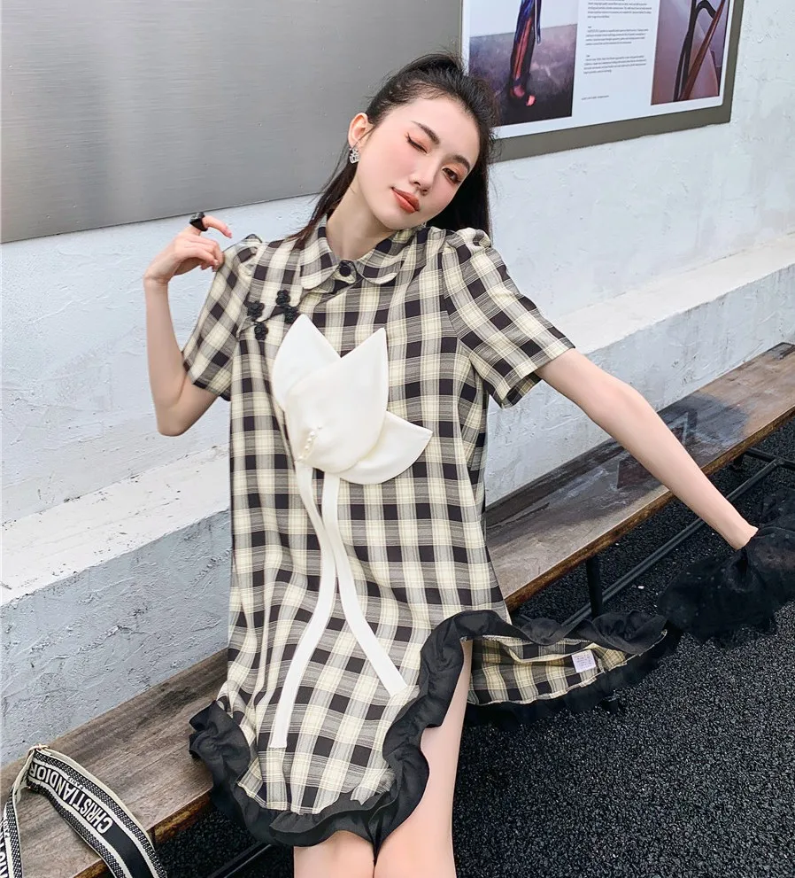 Elegant Women Chinese Style Summer Ruffles Plaid 3D Flower Patchwork Stand Collar Casual Irregular Loose Mini Dresses Clothes
Elegant Women Chinese Style Summer Ruffles Plaid 3D Flower Patchwork Stand Collar Casual Irregular Loose Mini Dresses Clothes