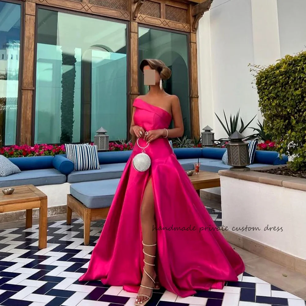 Pink Satin One Shoulder Saudi Arabic Evening Party Dresses Side Split Draped Elegant Celebrate Prom Dress Dubai Formal Gowns
Pink Satin One Shoulder Saudi Arabic Evening Party Dresses Side Split Draped Elegant Celebrate Prom Dress Dubai Formal Gowns
