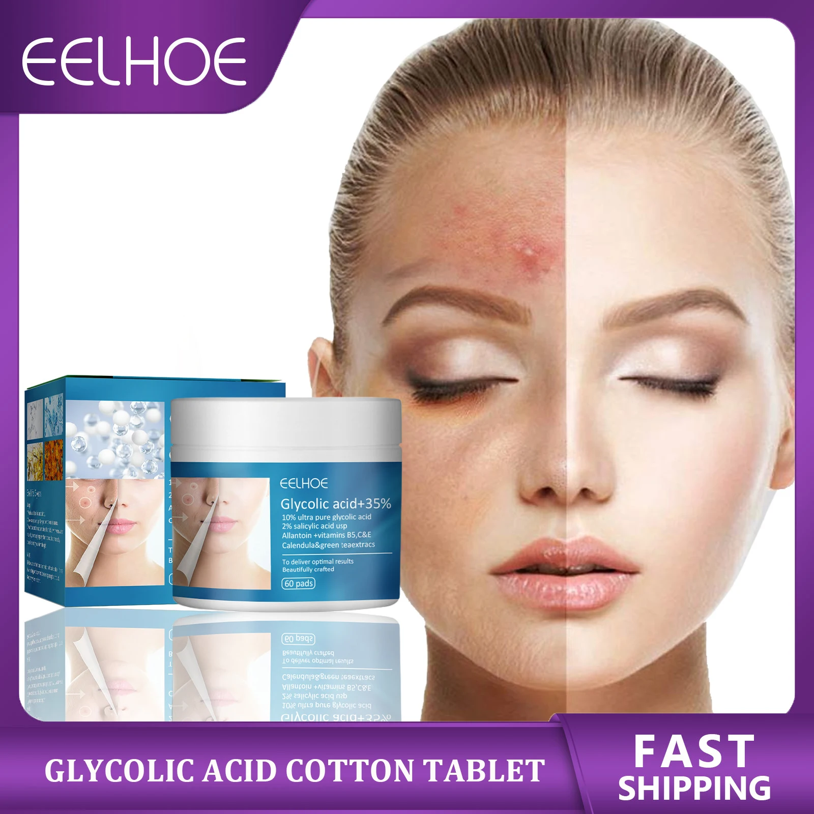 EELHOE 60pcs Glycolic Acid Pads 35% Acne Remove Unclog Pores Peeling Deep Cleansing Facial Moisturizing Oil Control Skin Care
EELHOE 60pcs Glycolic Acid Pads 35% Acne Remove Unclog Pores Peeling Deep Cleansing Facial Moisturizing Oil Control Skin Care