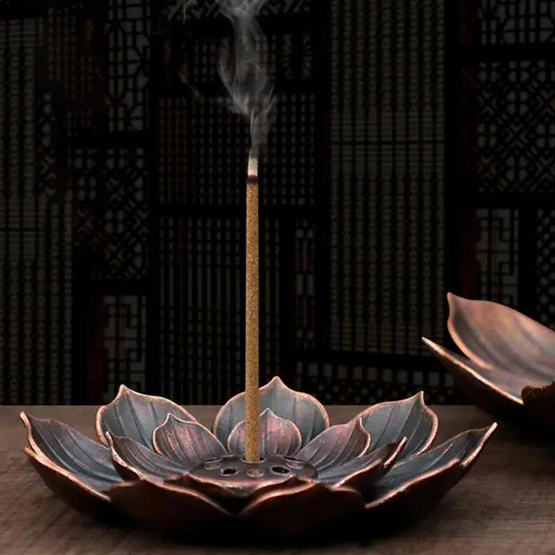 

Hot sale 1PC Alloy Incense Burner Stick Holder Plate Buddhism Lotus Censer Bronze Nasturtium Incense Burner 12 Styles