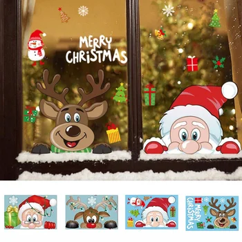 Snowflake Santa Elk Christmas Colorful Static Glass Sticker Window Home Decoration