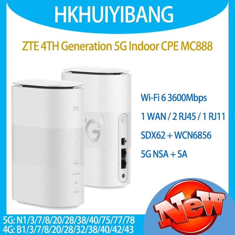 Original ZTE 4th Generation 5G Indoor CPE MC888 Mesh WiFi 6 3600Mbps 3GPP Release 16 NSA+SA 5G Wireless Router 2 Gigabit Ports
Original ZTE 4th Generation 5G Indoor CPE MC888 Mesh WiFi 6 3600Mbps 3GPP Release 16 NSA+SA 5G Wireless Router 2 Gigabit Ports