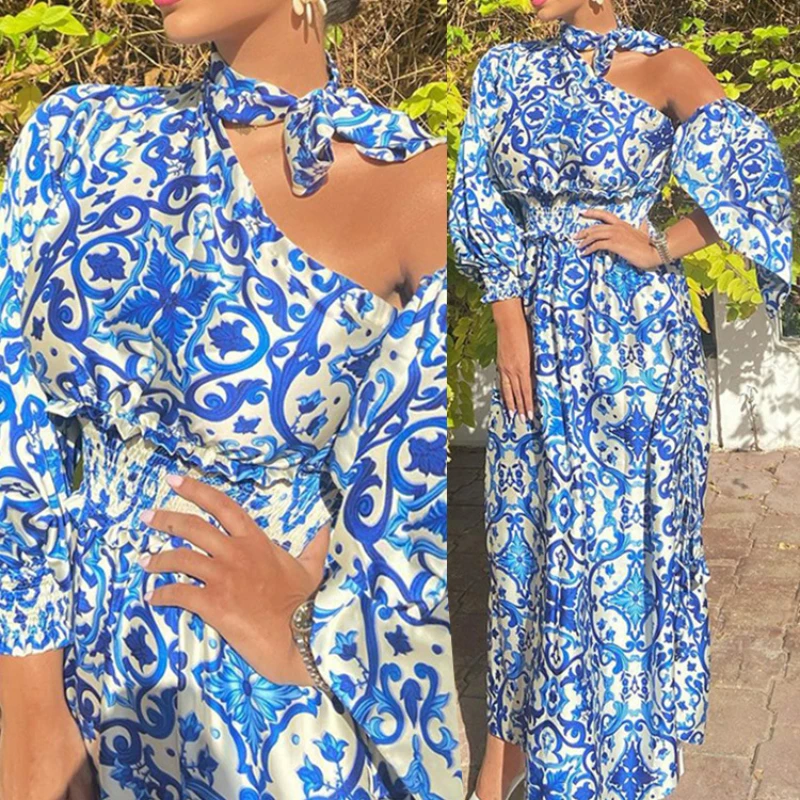 Women Dress Summer Sexy Printed Pleated Lantern Sleeve Dress Women's Elastic High Waist Slash Neck Off-Shoulder Backless Dress
Women Dress Summer Sexy Printed Pleated Lantern Sleeve Dress Women's Elastic High Waist Slash Neck Off-Shoulder Backless Dress