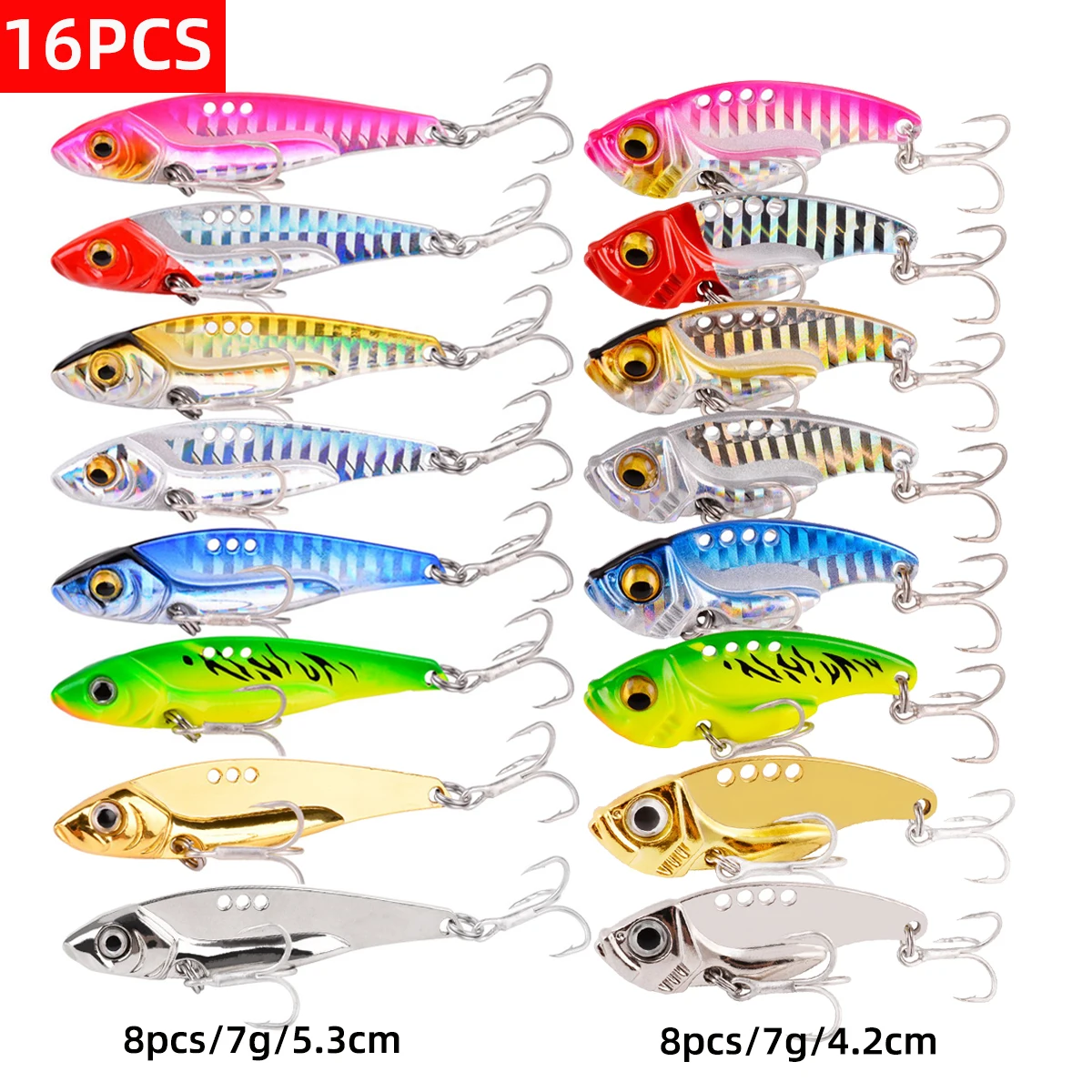 

16PCS Laser Metal VIB Fishing Lure 7g 10g 15g Crankbaits High Quality Vibration Spoon Spinner Sinking Bait Fishing Tackle