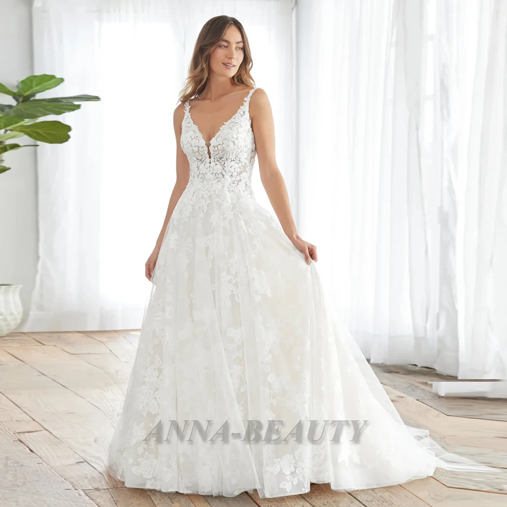 Anna Fairytale Lace Appliques Wedding Dresses for Bride 2023 V Neck Backless Tulle A Line Vestidos De Novia Brautmode Customised
Anna Fairytale Lace Appliques Wedding Dresses for Bride 2023 V Neck Backless Tulle A Line Vestidos De Novia Brautmode Customised