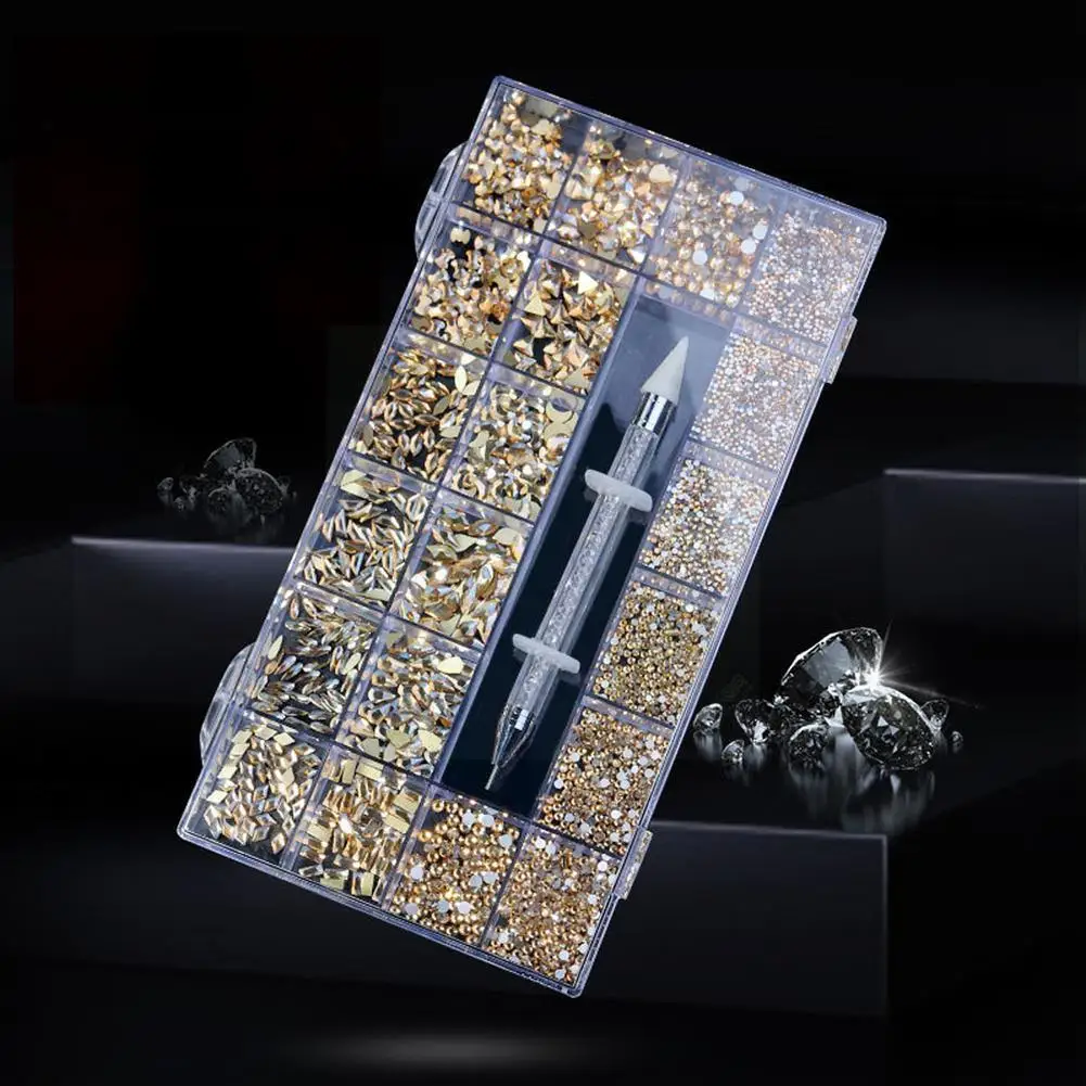 Luxury Shiny Nail Art Rhinestones Kit 21 Grids Boxed Pick Up Big Diamonds 600pcs Back Pen Diamonds With Crystals Flat 2500p A1S2
Luxury Shiny Nail Art Rhinestones Kit 21 Grids Boxed Pick Up Big Diamonds 600pcs Back Pen Diamonds With Crystals Flat 2500p A1S2