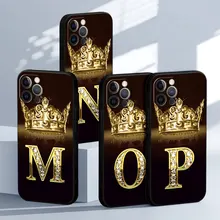 Diamonds Crown Letters M Phone Case For iPhone 14 11 13 12 Pro 12 13 Mini X XR XS Max SE 6s 7 8 6 Plus Black Silicone Cover Soft