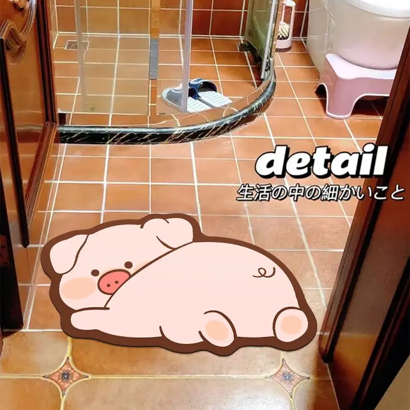 

Cartoon Cute Pig Toilet Bathroom Water Absorbing Foot Cushion Soft Diatom Mud Floor Mat At The Entrance of Household Toilet