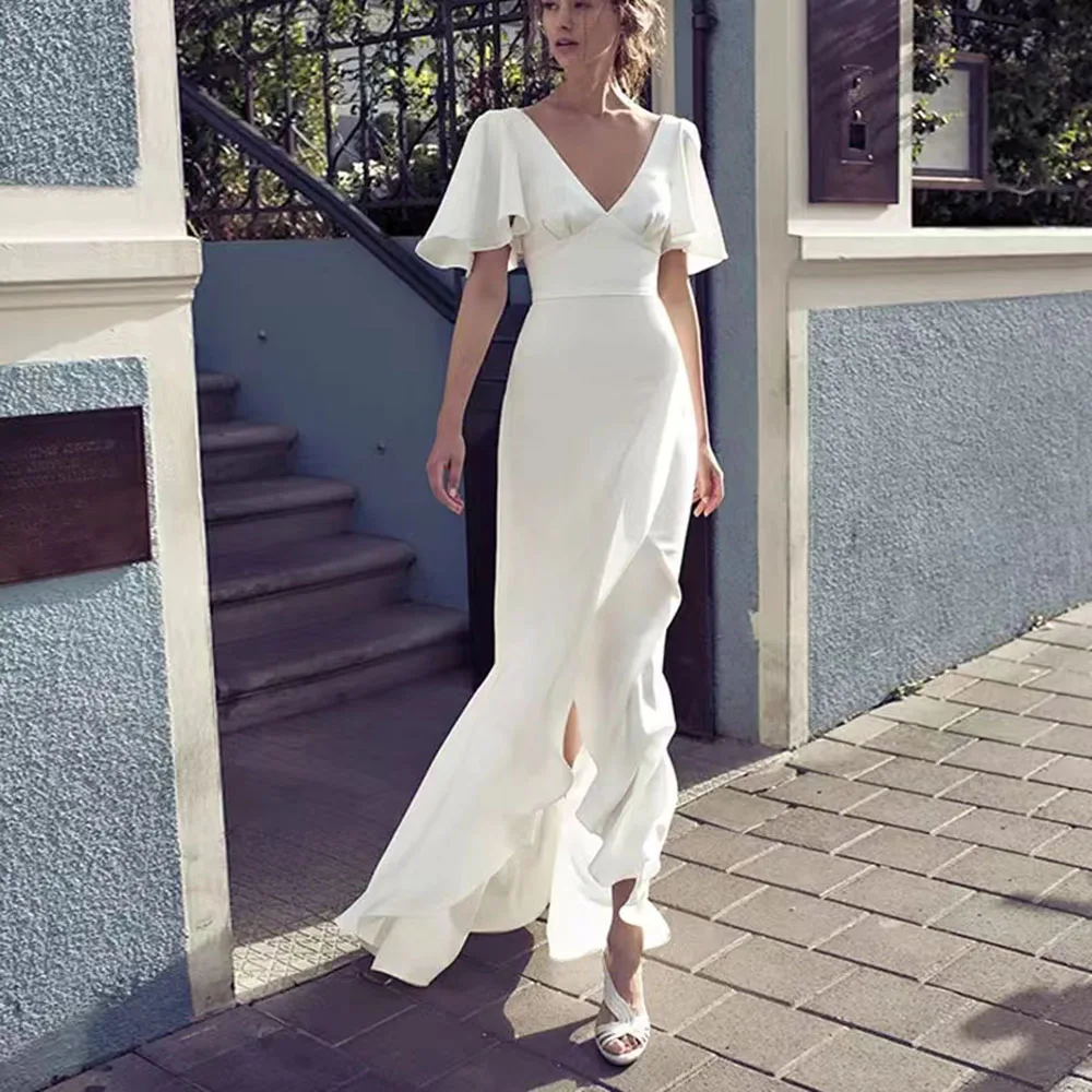 2022 Boho Wedding Dress Beach Summer Short Sleeve V-Neck Chiffon Backless Robe De Mariee Custom Made For Women Bridal Gowns
2022 Boho Wedding Dress Beach Summer Short Sleeve V-Neck Chiffon Backless Robe De Mariee Custom Made For Women Bridal Gowns