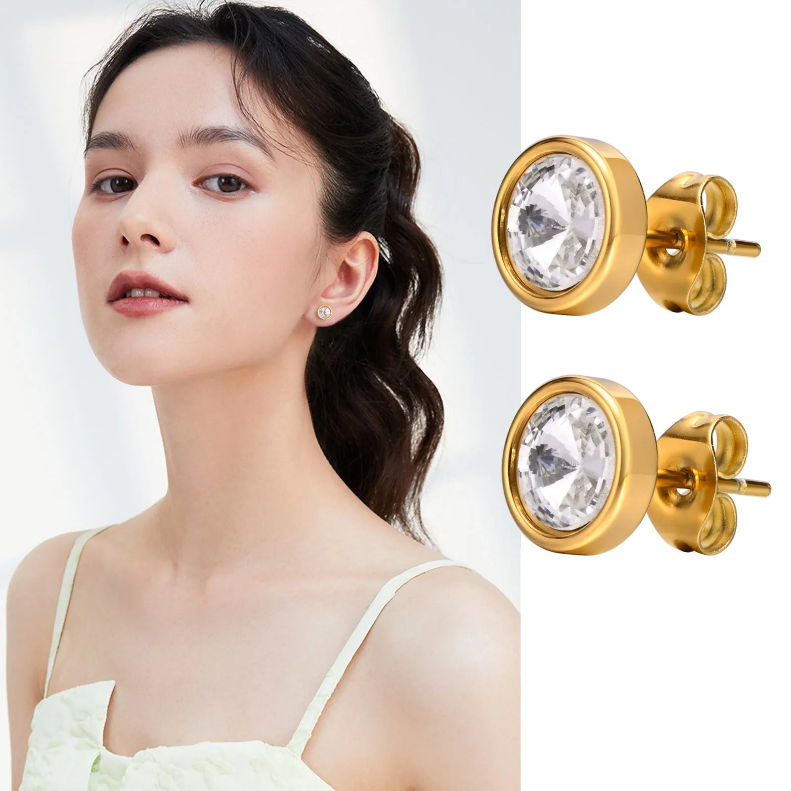 Round Cubic Zirconia CZ Stud Earrings for Women, Stainless Steel Small Ear Jewelry
Round Cubic Zirconia CZ Stud Earrings for Women, Stainless Steel Small Ear Jewelry