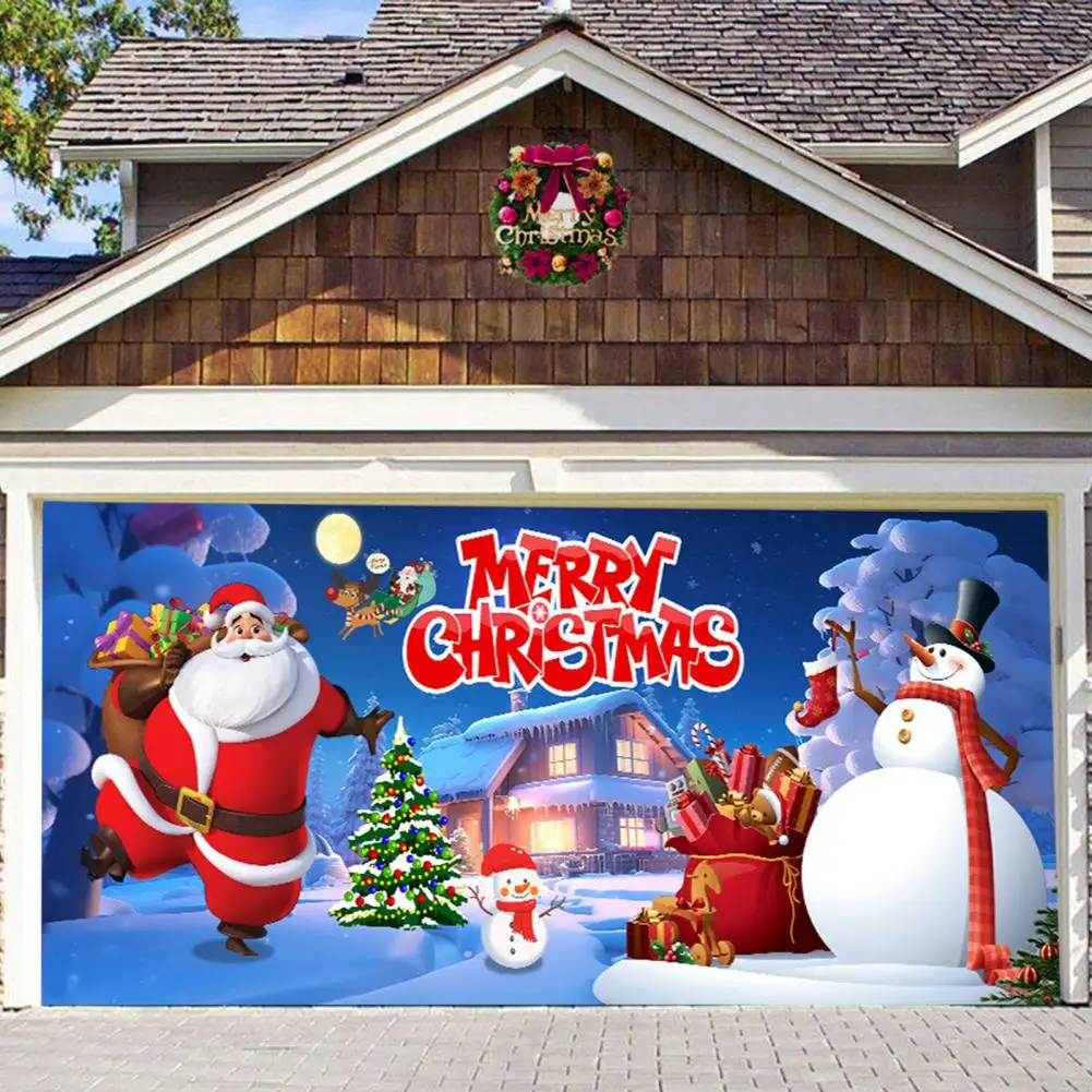 

Рождественское украшение для гаражной двери лось, снеговик, Санта-Клаус, лось, Подарочная коробка, печать, Рождественский праздничный фон для гаража