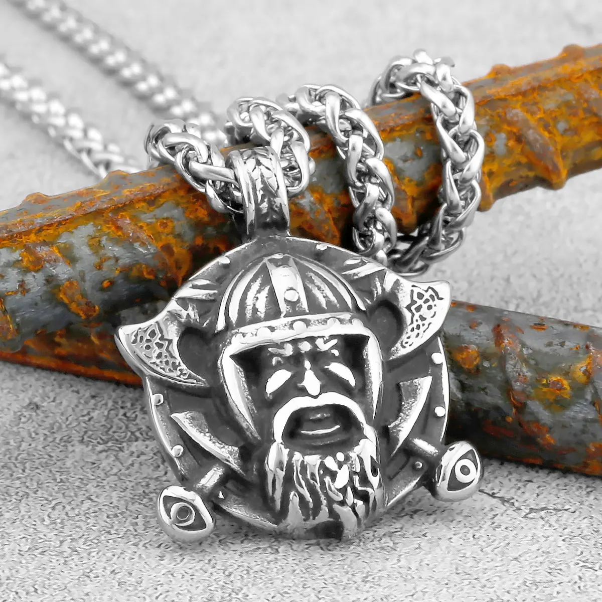 

Domineering Viking Warrior Double Axe Men's Necklace Stainless Steel Celtic Knot Amulet Rune Pendant Necklace Retro Jewelry Gift