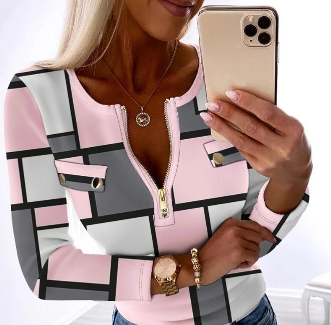 Y2K Clothing Fashion Woman Blouse 2023 Autumn/winter New Leisure Daily Commuting Geometric Print Round Neck Zipper Design Top
Y2K Clothing Fashion Woman Blouse 2023 Autumn/winter New Leisure Daily Commuting Geometric Print Round Neck Zipper Design Top