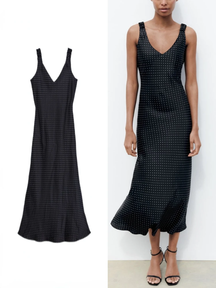 ZBZA Women's Spring New Polka Dot Slip Dress V-neck Wide Straps A-line Hem Underwear Style Sling Long Dress Hidden Zip Closure
ZBZA Women's Spring New Polka Dot Slip Dress V-neck Wide Straps A-line Hem Underwear Style Sling Long Dress Hidden Zip Closure