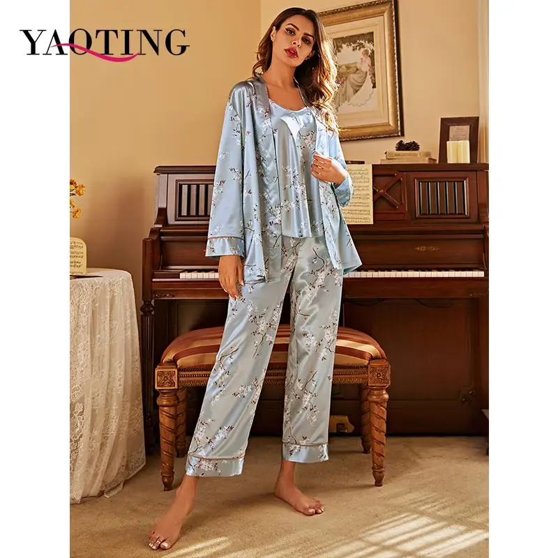 YAOTING Women's Pajamas 4 piececs Sleepwear set female Home Suit for Women Satin Sexy Woman Nightie with Long Pants and Shorts 
YAOTING Women's Pajamas 4 piececs Sleepwear set female Home Suit for Women Satin Sexy Woman Nightie with Long Pants and Shorts