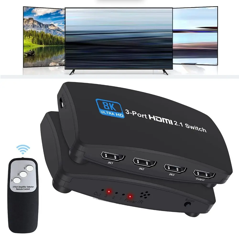 For PS4/XBOX Selector HDCP2.3 48Gbps HDMI-Compatible Switch 3 In 1 Out 8K 60Hz 4K 120Hz HDMI 2.1 Switcher
For PS4/XBOX Selector HDCP2.3 48Gbps HDMI-Compatible Switch 3 In 1 Out 8K 60Hz 4K 120Hz HDMI 2.1 Switcher