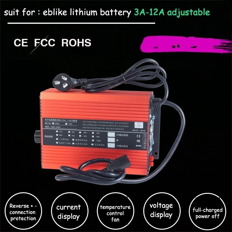 72V 60V 67.2V 84V Li-ion LiPo 48V Lifepo4 Lithium Battery Charger Curren Adjust 2A 5A 10A 12A Fast Charge ebike 12S 16S 20S 24S
72V 60V 67.2V 84V Li-ion LiPo 48V Lifepo4 Lithium Battery Charger Curren Adjust 2A 5A 10A 12A Fast Charge ebike 12S 16S 20S 24S