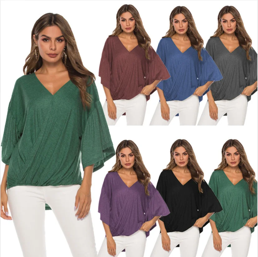 Fashion Sexy Lotus Leaf Sleeve V-neck Cotton T-shirt Solid Color Casual Loose Large Size Women's Shirt Women's Summer T-shirt
Fashion Sexy Lotus Leaf Sleeve V-neck Cotton T-shirt Solid Color Casual Loose Large Size Women's Shirt Women's Summer T-shirt