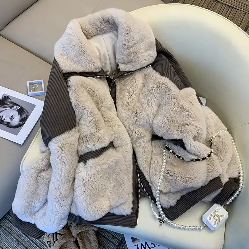 Woman High Quality Faux Rabbit Fur Coat Female Turn-down Collar Warm Outerwear Ladies Faux Fox Fur Collar Coats Jackets G189 
Woman High Quality Faux Rabbit Fur Coat Female Turn-down Collar Warm Outerwear Ladies Faux Fox Fur Collar Coats Jackets G189