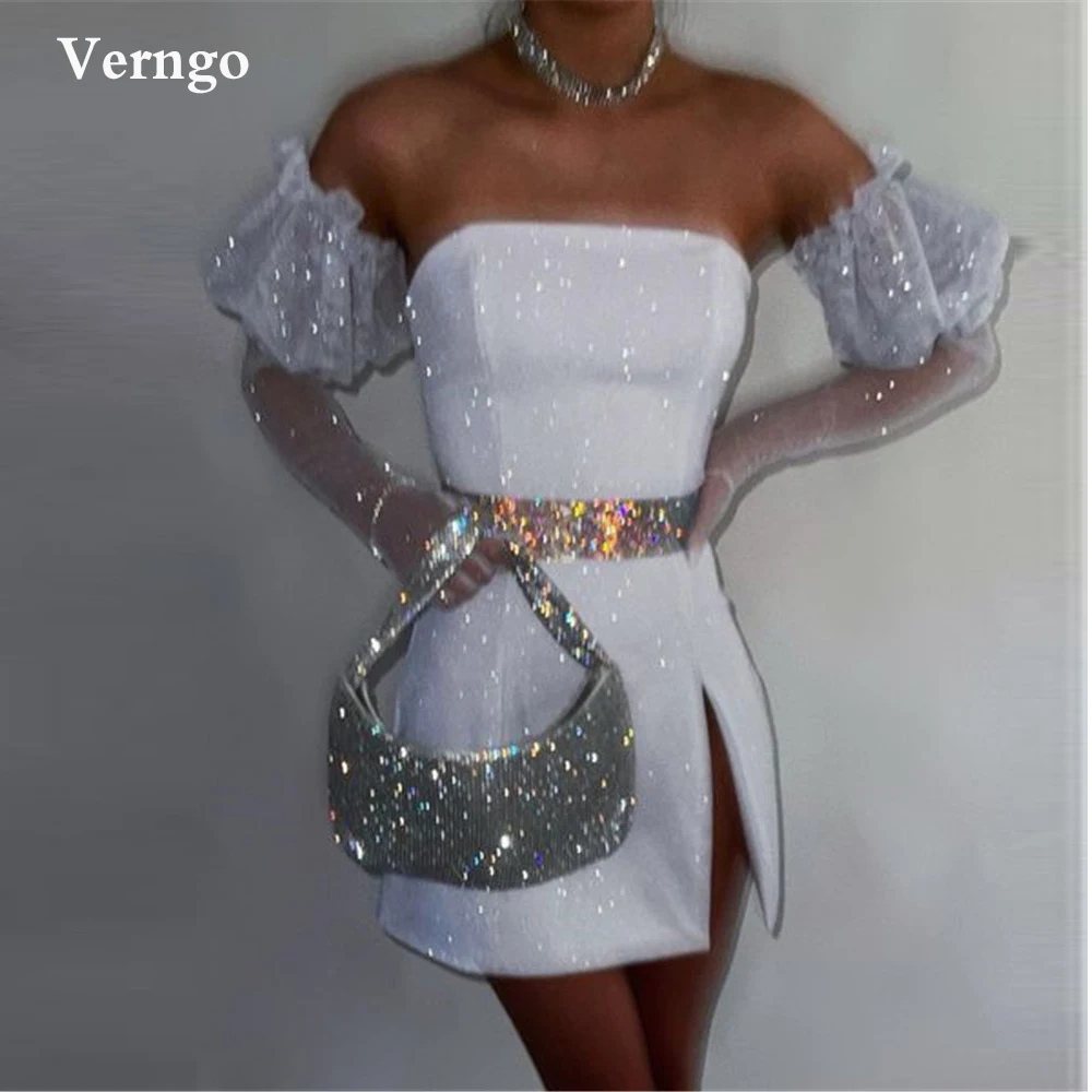 Verngo Glitter White Short Prom Dresses With Detachable Puff Sleeves Gloves Strapless Slit Mini Sparkly Cocktail Party Dress
Verngo Glitter White Short Prom Dresses With Detachable Puff Sleeves Gloves Strapless Slit Mini Sparkly Cocktail Party Dress