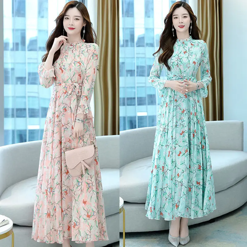 Women's Chiffon Dress Female Vintage Floral Printed Long Sleeve Half Turtleneck Dresses Spring Autumn Flare Sleeve Vestidos
Women's Chiffon Dress Female Vintage Floral Printed Long Sleeve Half Turtleneck Dresses Spring Autumn Flare Sleeve Vestidos