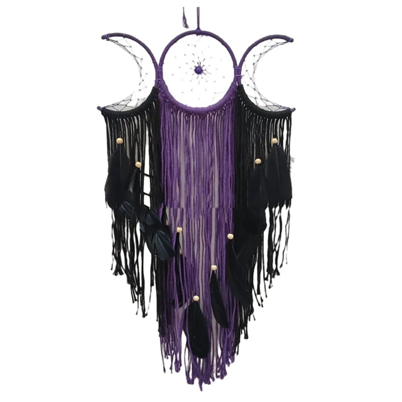 

Тройная Луна богиня макраме настенная подвесная полулуна большой Ловец снов Декор для дома спальни шикарное украшение