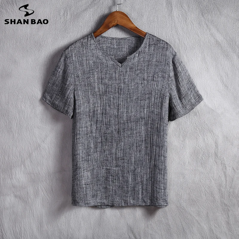 SHAN BAO brand Chinese style men's clothing thin section of Linen casual short-sleeved t-shirt men's pure color V-neck t-shirt
SHAN BAO brand Chinese style men's clothing thin section of Linen casual short-sleeved t-shirt men's pure color V-neck t-shirt