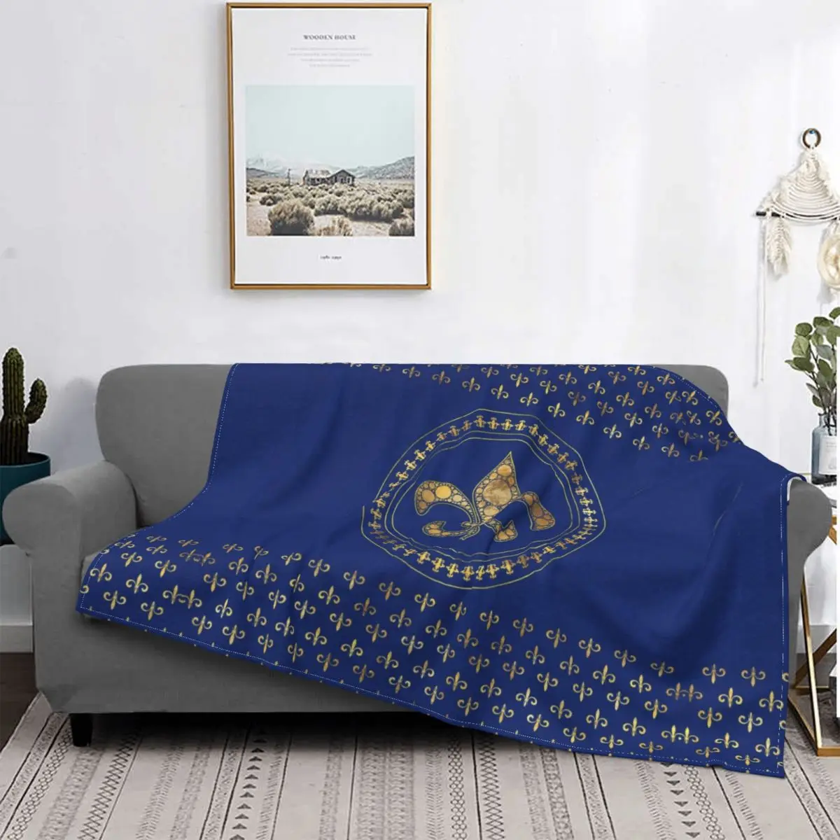 

Fleur-De-Lys Gold And Royal Blue Blankets Soft Flannel Autumn Fleur De Lis Lily Flower Throw Blanket for Couch Home Bedding