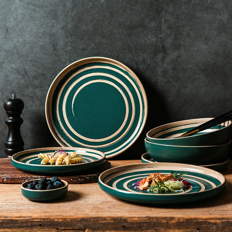 

Керамическая посуда в Корейском стиле, набор креативных тарелок и тарелок в ретро-стиле, тарелка для еды в западном стиле