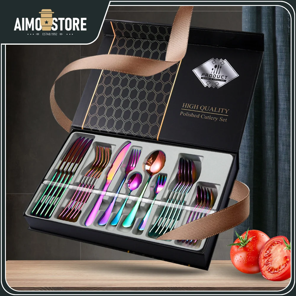 30pcs/set 1010 Stainless Steel Cutlery Knife Fork Spoon Set Gift Box Business 5pcs Combination Gold Cutlery Rainbow/Black
30pcs/set 1010 Stainless Steel Cutlery Knife Fork Spoon Set Gift Box Business 5pcs Combination Gold Cutlery Rainbow/Black