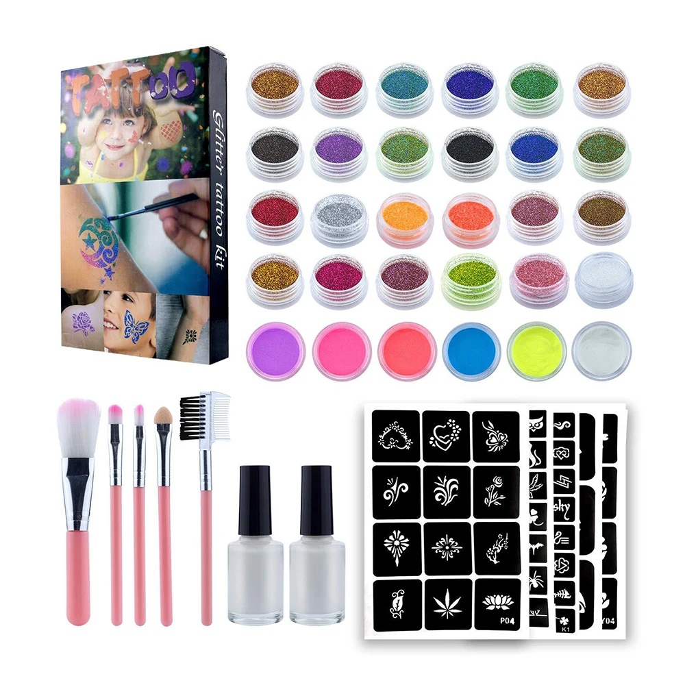 24/30 Colors Glitter Tattoo Set For Body Art Party Supplies Temporary Tattoo Kit Kids Face Body Painting Art Tools Set
24/30 Colors Glitter Tattoo Set For Body Art Party Supplies Temporary Tattoo Kit Kids Face Body Painting Art Tools Set
