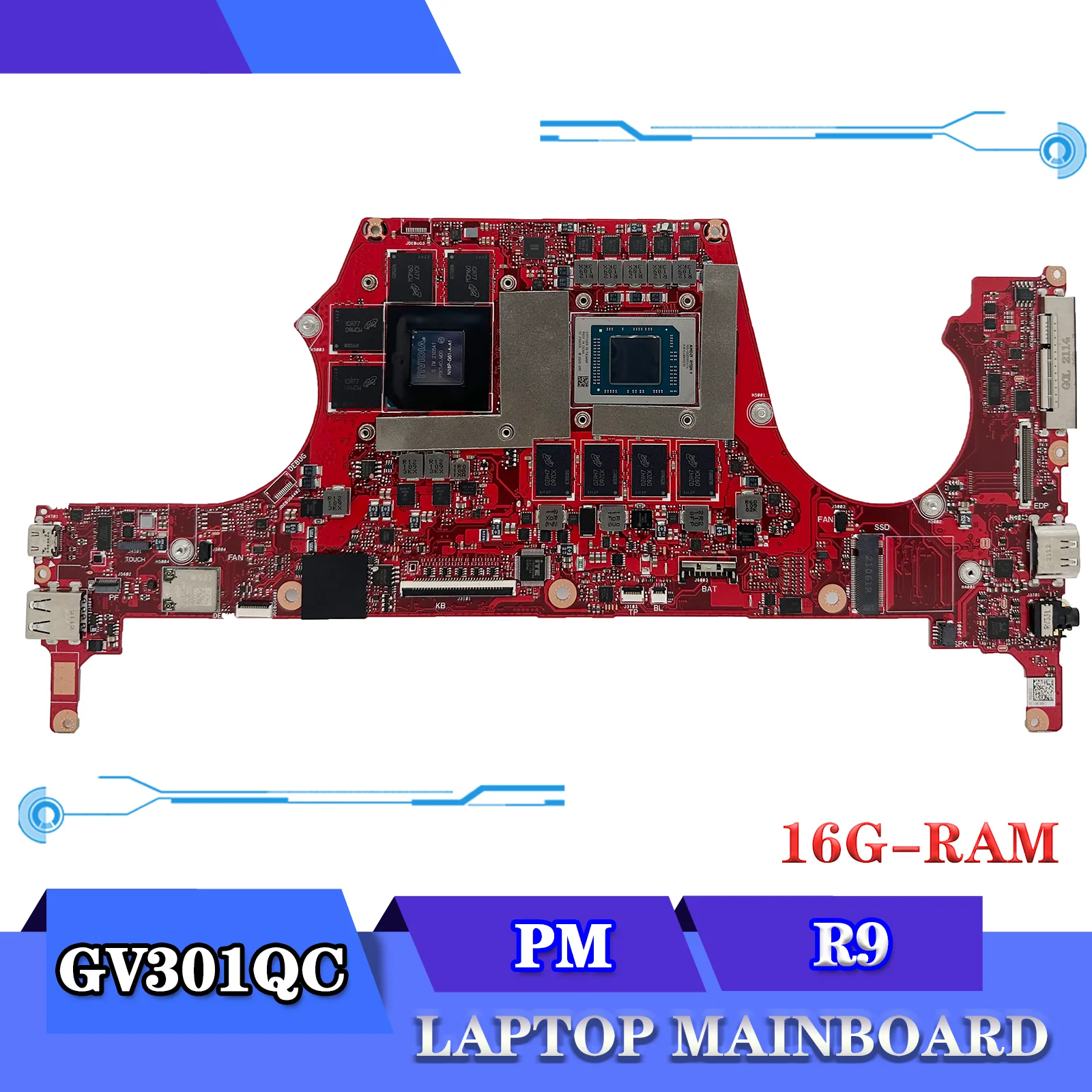 

KEFU GV301QC Mainboard R9-5980HS GTX1650-4G 16GB-RAM For ASUS ROG Flow X13 GV301Q GV301QH GV301QE Laptop Motherboard