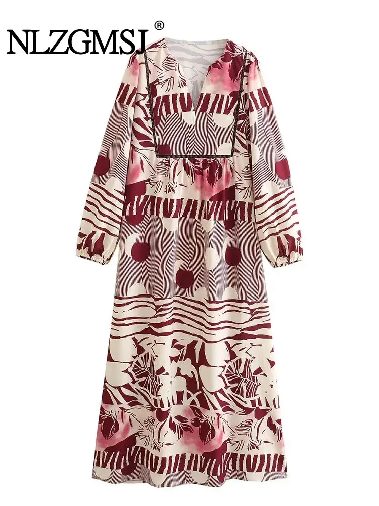 Nlzgmsj TRAF Casual Printed Long Dress Women Spring Autumn Long Sleeve Dress Women Fashion Retro Bohemian Dress
Nlzgmsj TRAF Casual Printed Long Dress Women Spring Autumn Long Sleeve Dress Women Fashion Retro Bohemian Dress